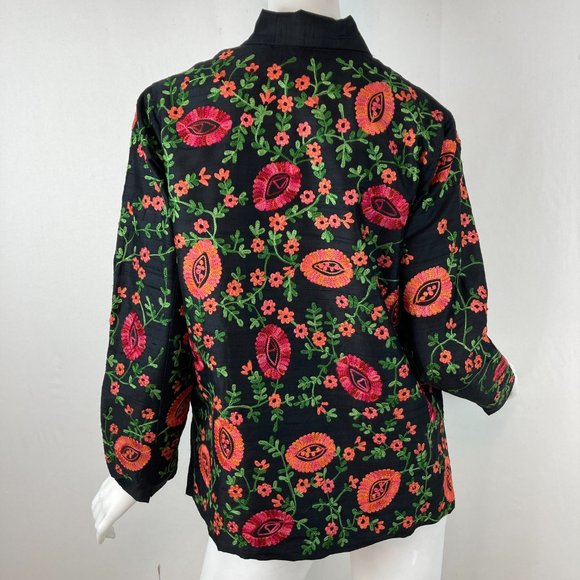 Laura Ashley Petite Vintage Embroidered Silk Shantung Shirt/Overshirt - Picture 4 of 8